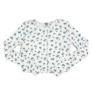 Princess Polly Top Size 4 White Blue Floral Y2K Style Button Front Long Sleeve